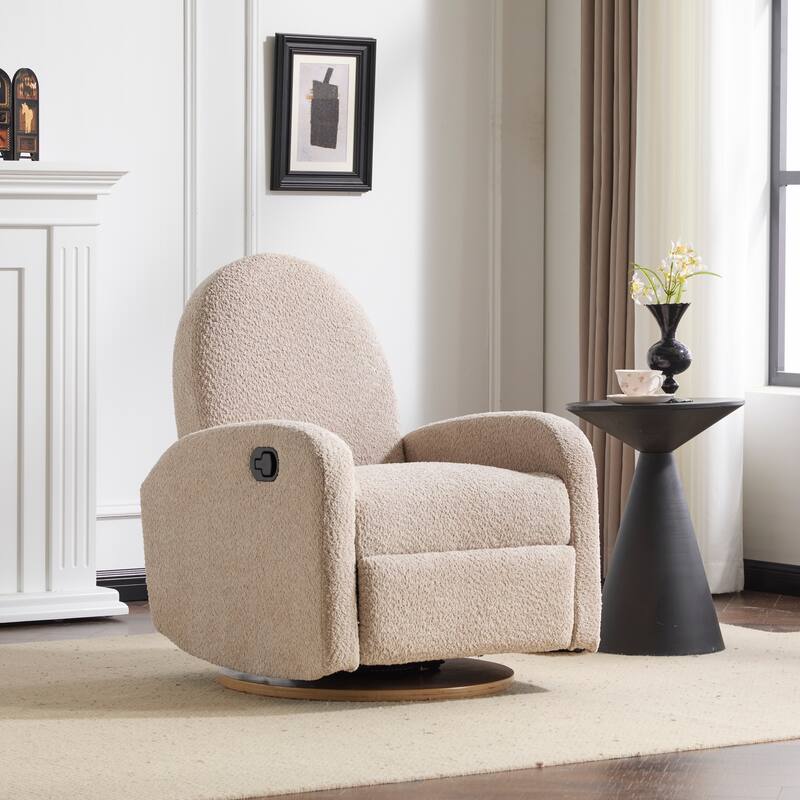 Contemporary Design 360 Swivel Boucle Glider Recliner Chair - Almond