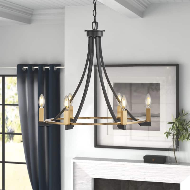Industrial 6-Light Wagon Wheel Chandelier for Dining Room Living Room Kitchen