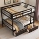 preview thumbnail 24 of 37, Full Over Full Bunk Bed with Drawers, Solid Rubber Wood Frame with Ladder & Guardrails, Detachable into Two Beds Espresso