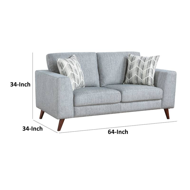 Ricca Loveseat with 2 Pillows, Blue Gray Chenille, Brown Legs, 64 Inch
