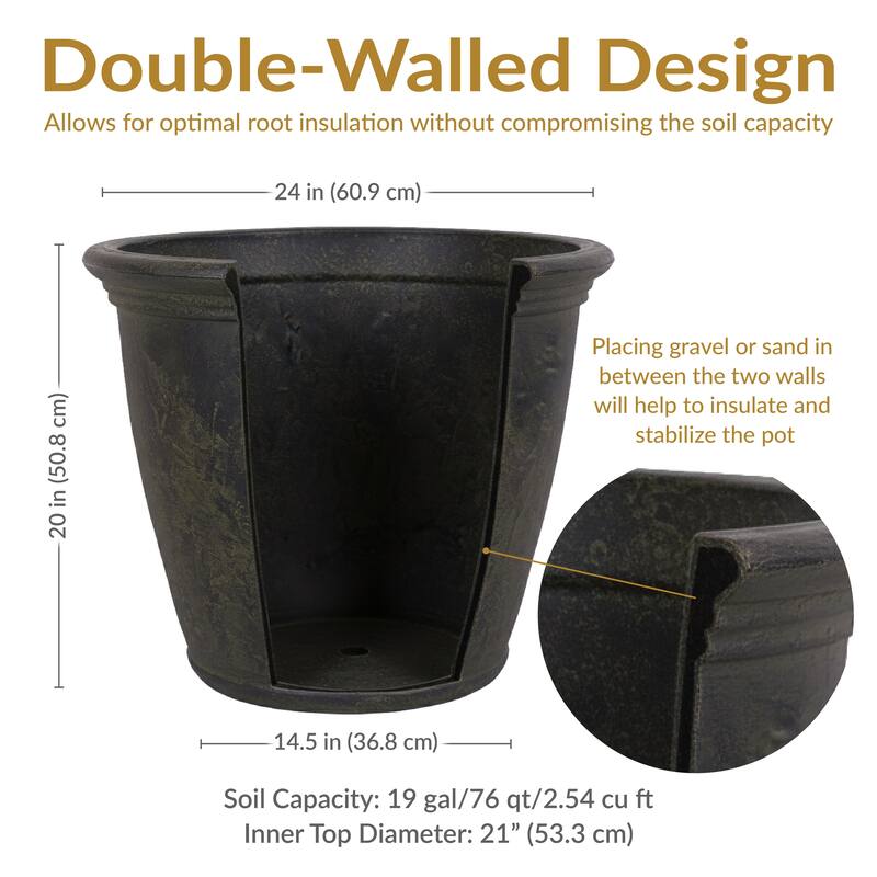 Sunnydaze Anjelica Outdoor Flower Pot Planter - Sable Finish - 24-Inch