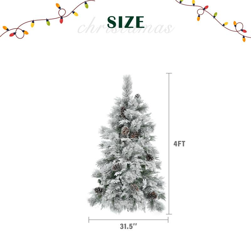 4FT Pre-Lit Spruce Snow Flocked Christmas Tree with Pine Cones,170 Branch Tips,120 Multi-Color LED Lights,11 Flashing Modes