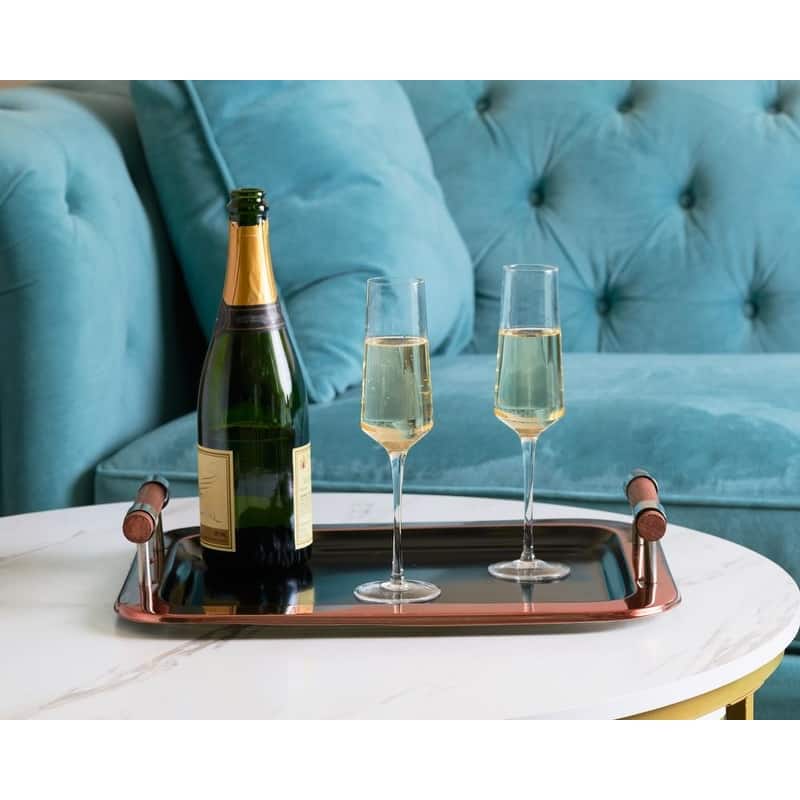 Sol Living Black Stainless Steel Rectangular Serving Tray with Handle - 17.5" x 14" x 2.8"