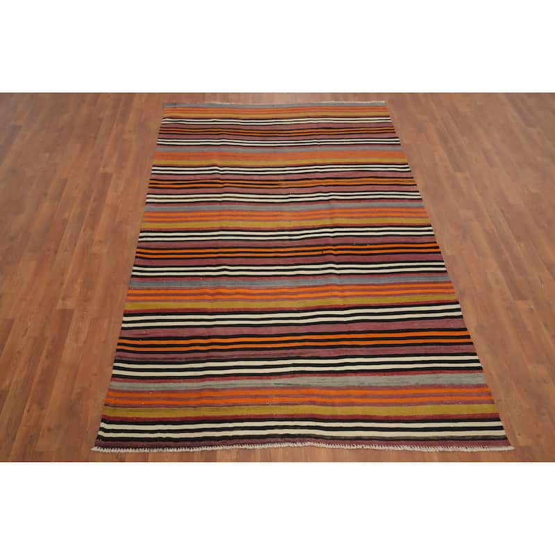 Hand Woven Oriental 100% Wool Carpet Southwestern Geometric Multi-Colored Kilim Area Rug - 7' 11'' X 5' 2''