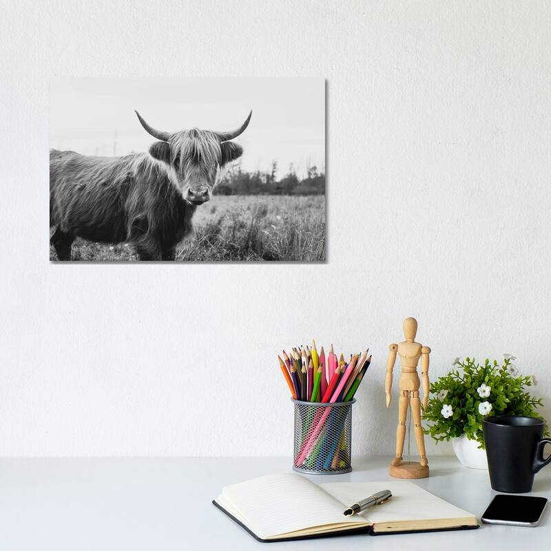 iCanvas "Furry Highland Cow Black And White" by Chelsea Victoria Canvas Print - 8x12x0.75