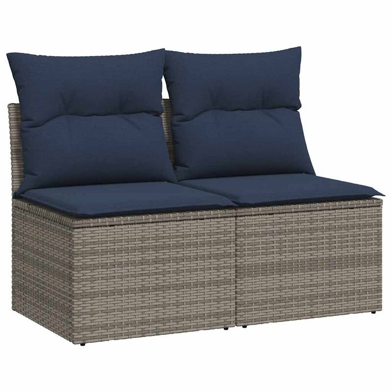 vidaXL Patio Sofa Set with Cushions Modular Sofas 2 Piece Poly Rattan Acacia - 21.7 x 24.4 x 27.2