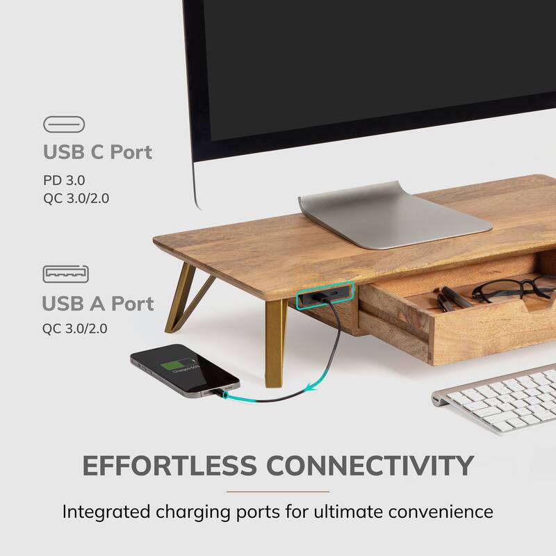 Jani Wood Monitor Stand Riser Desk - Ergonomic Design Stand, Desktop Organizer Table for Home, Office Workspace, Gaming Desk