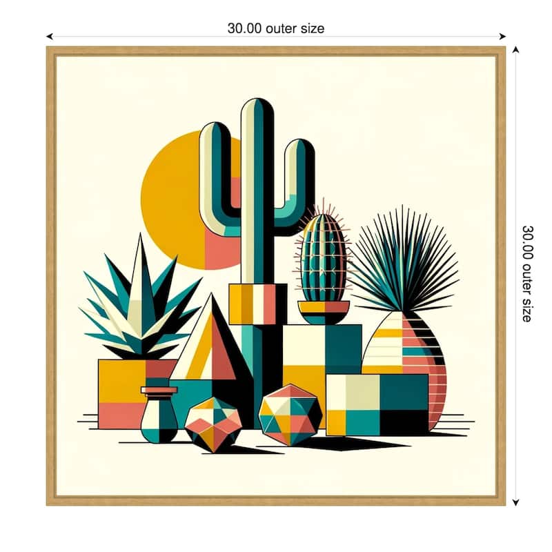 Succulents in Cubist Vases by David Galan Framed Canvas Wall Art Print - Sylvie Bright Gold - 30 x 30 in