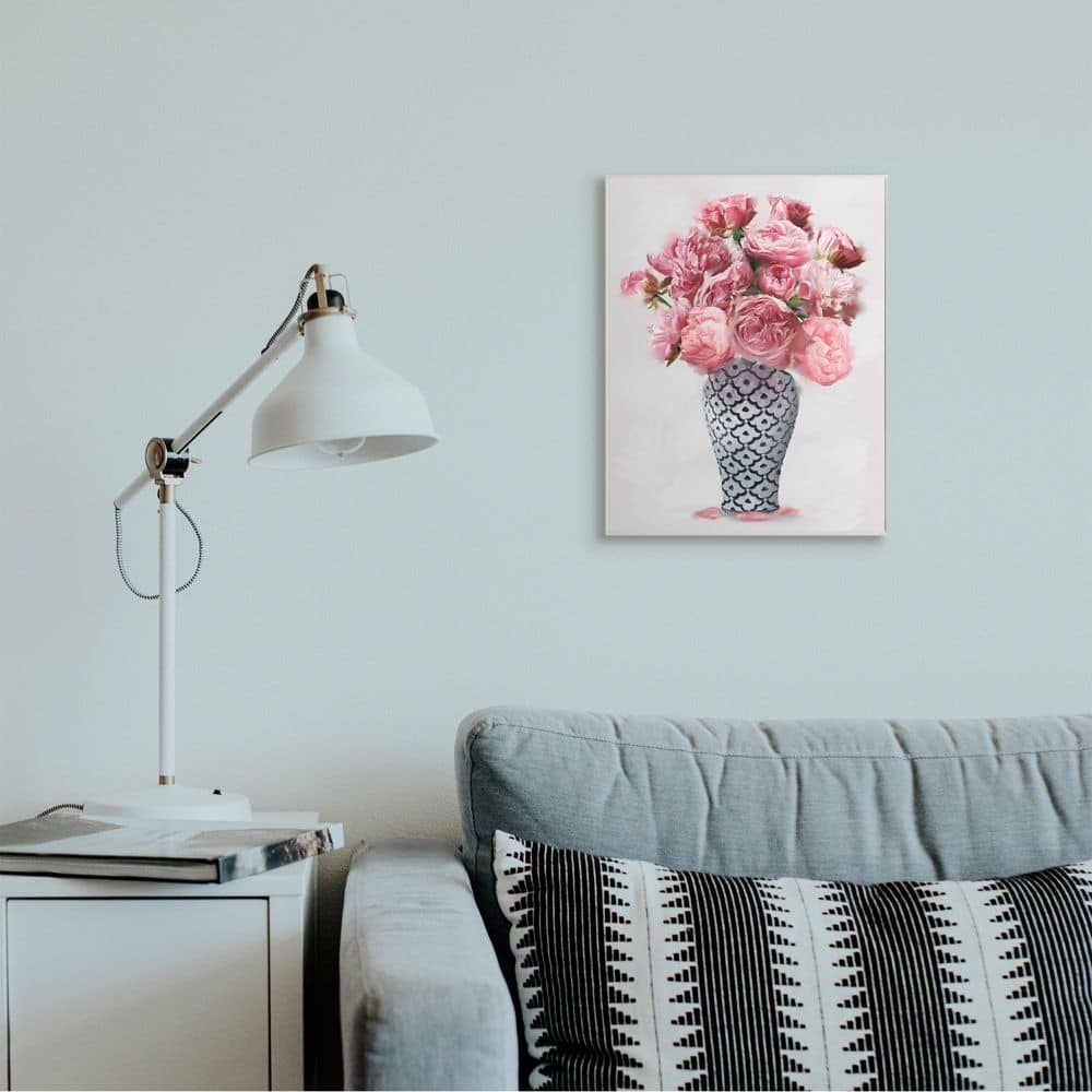 Stupell Elegant Pink Peony Floral Bouquet in Vase Wood Wall Art - White ...