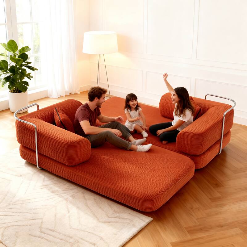 Modular Convertible Sofa Bed Floor Couch with Steel Frame, Simple Sofa Couch Lounge Sleeper Bed for Living Room