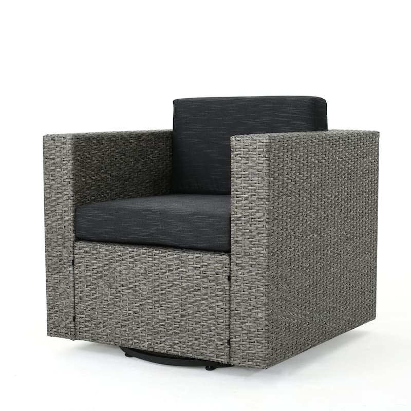 Puerta Outdoor 4-piece Wicker Swivel Chair Set with Square Firepit by Christopher Knight Home