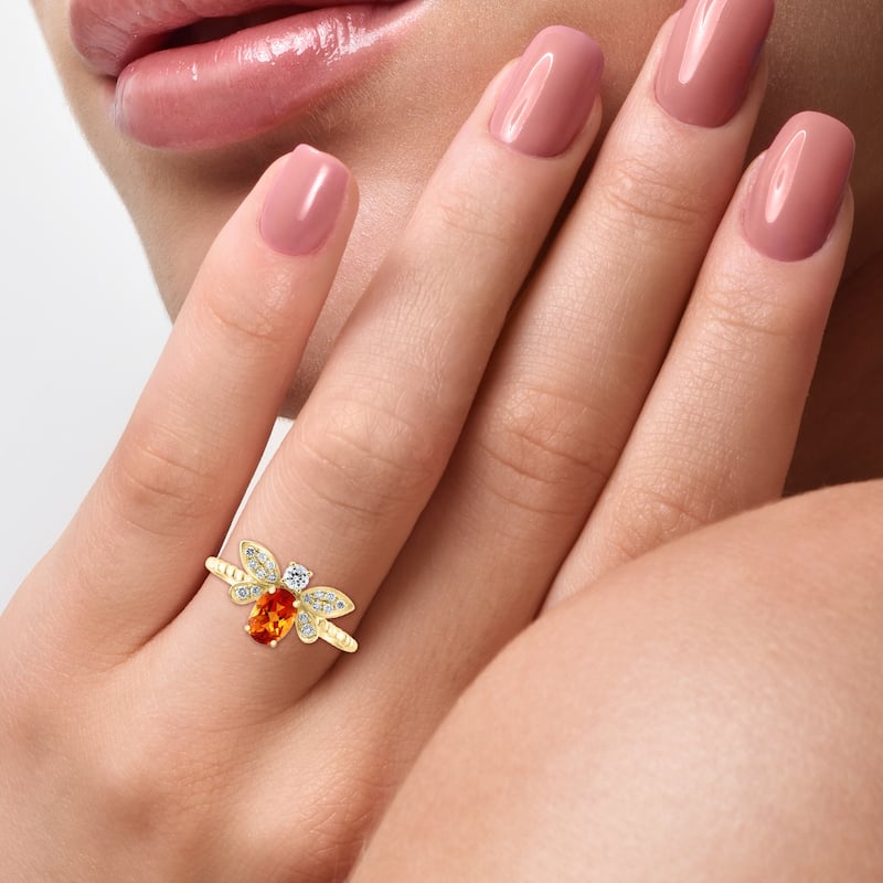 EFFY 14K Gold Diamond,Madera Citrine Bee Ring