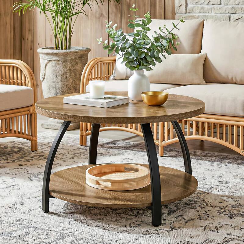31.5-Inch Round Coffee Table with Storage Shelf for Living Room, Office