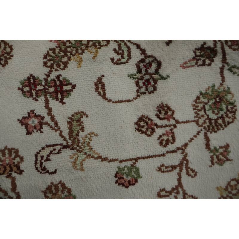 Hand Knotted Oriental 100% Silk Carpet Traditional Floral Beige & Ivories Kashmir Area Rug - 6' 0'' X 4' 0''