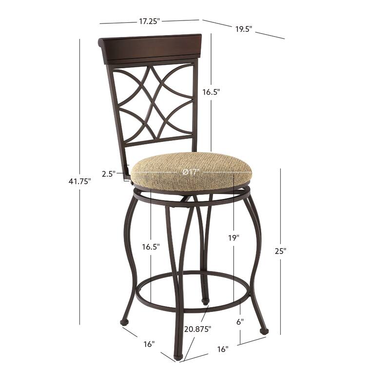 Linon Winding Trails Metal/Wood 25-Inch Swivel Counter Stool