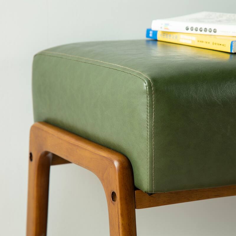 Glitzhome 42.25"W Modern Leatherette Bench with Walnut Rubberwood Legs