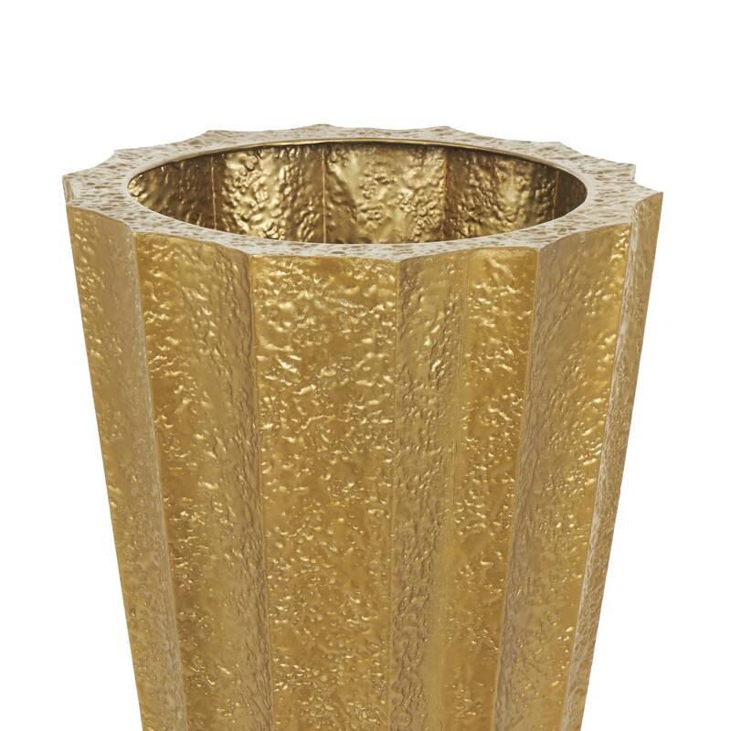 Metal Tall Textured Hammered Floor Decorative Vase - Set of 2 Gold - Roche River Decor