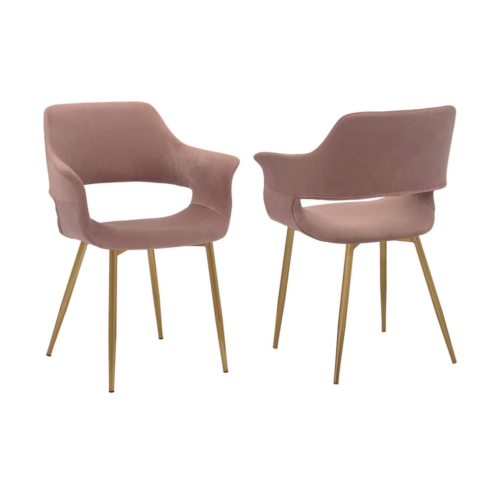 Velvet Dining Chairs Set of 2 with Pink Gold Fabric, Elegant Kitchen and Dining Seating - 25