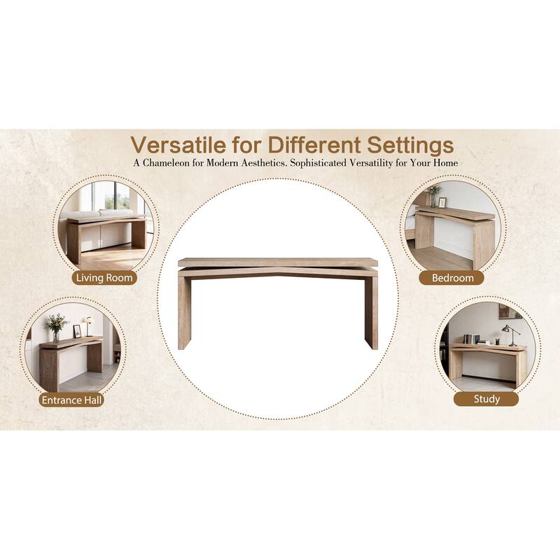 65-Inch Rustic Solid Wood Veneer Console Table, Long Farmhouse Entryway Sofa Table for Living Room, Hallway, Behind Couch