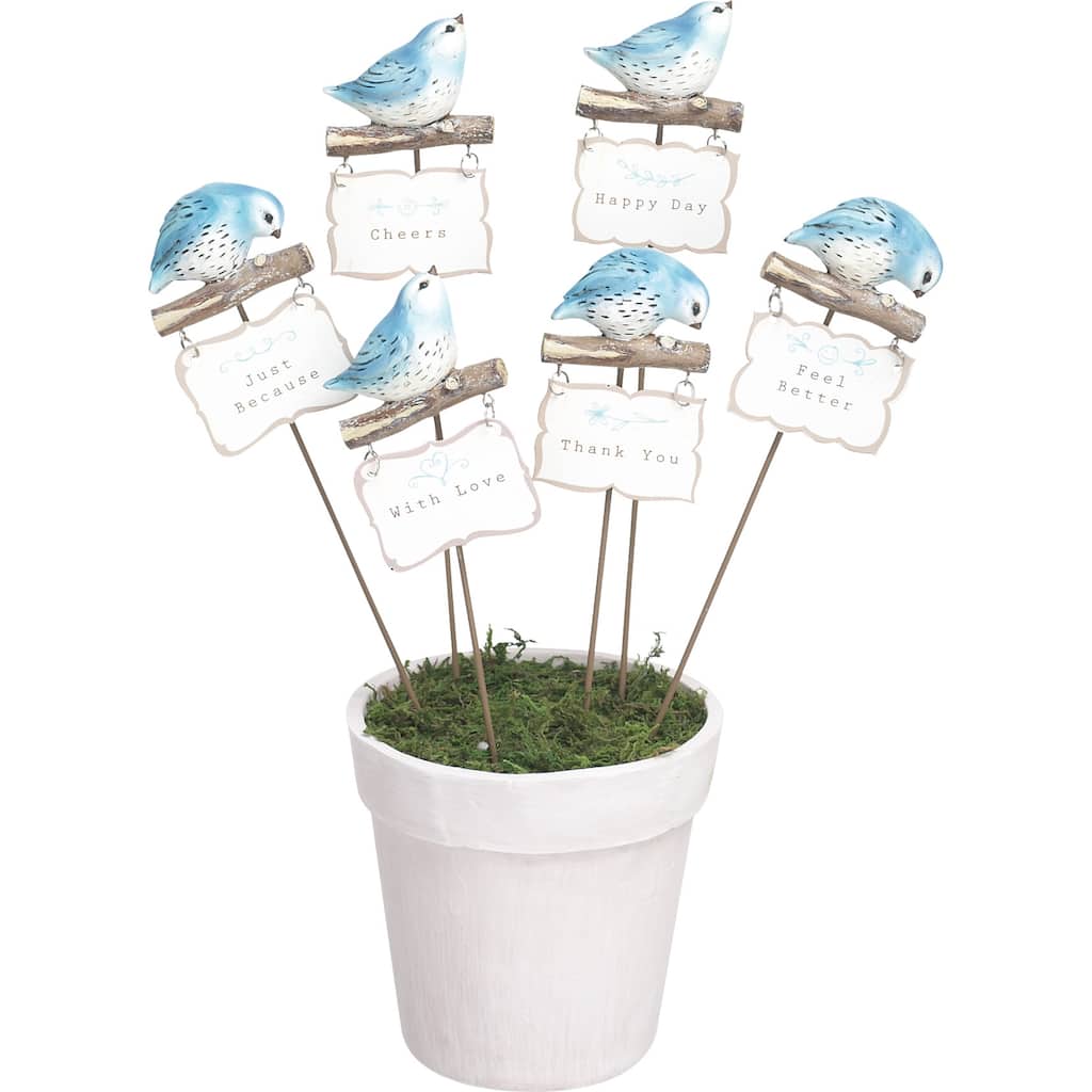 Transpac Resin 15.75 in. Multicolor Spring Bird Pot Picks with Pot Set of 7 - Multi