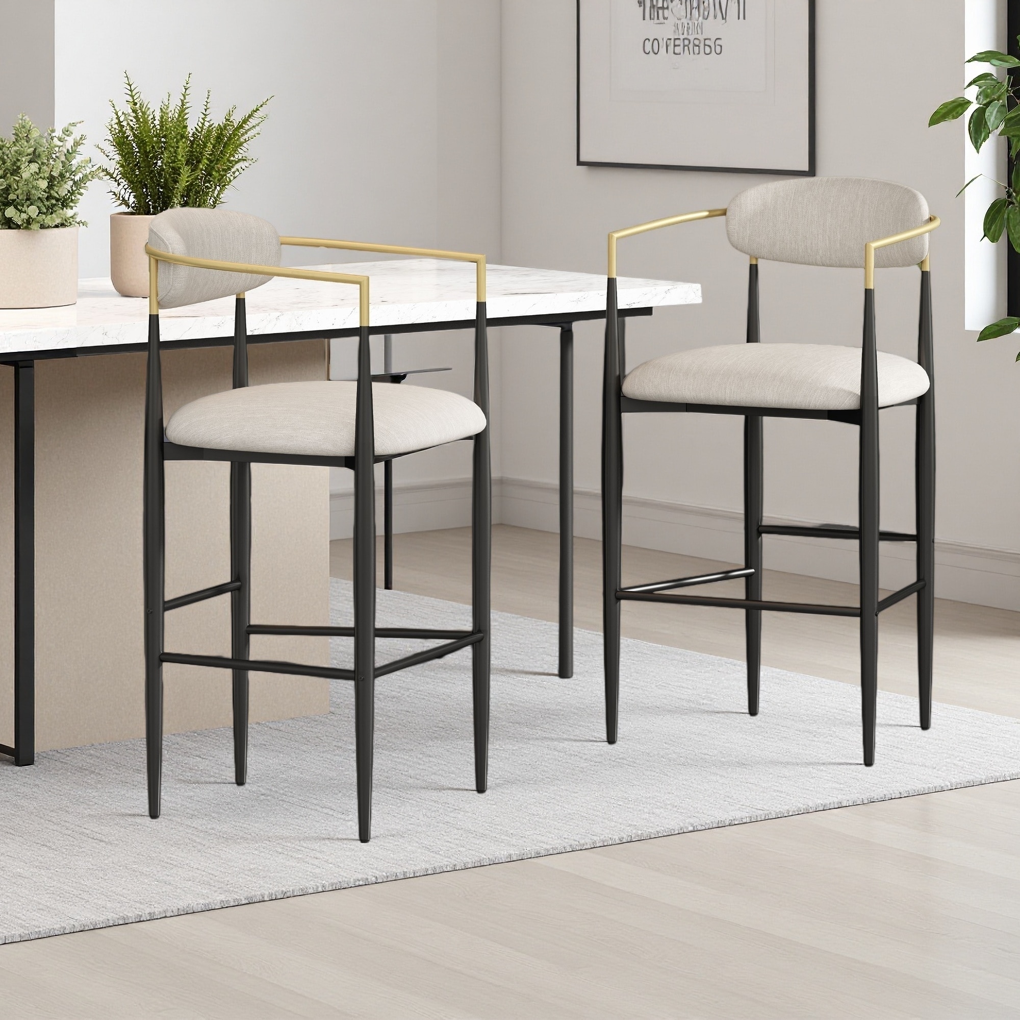 42"H Set of 2 Iron Frame Barstools with Fabric Seat