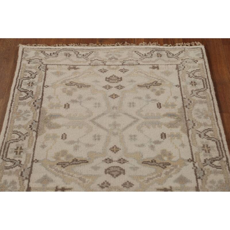 Ivory / Beige Oushak Oriental Runner Rug Handmade Wool Carpet - 2'7"x 11'10"