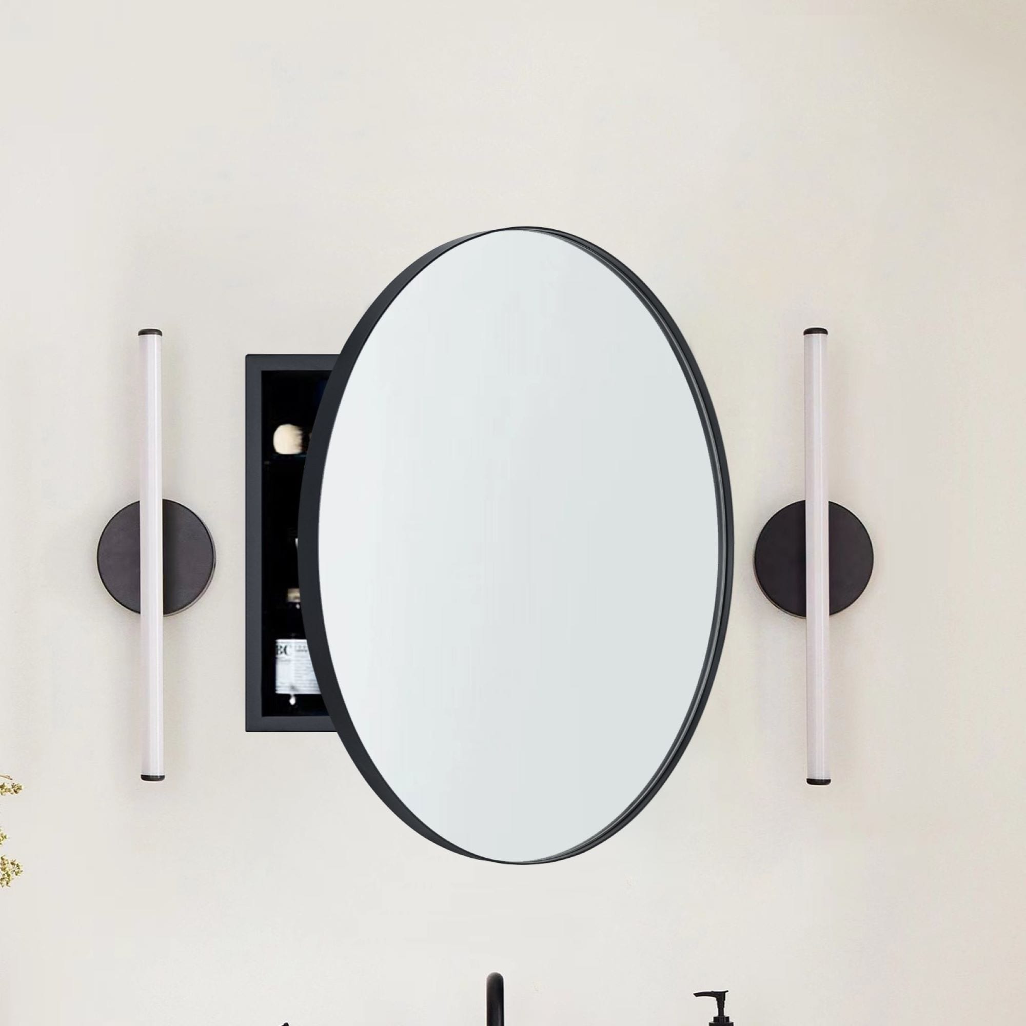 TEHOME Seenaa Surface Mount Framed Round Medicine Cabinet with Mirror