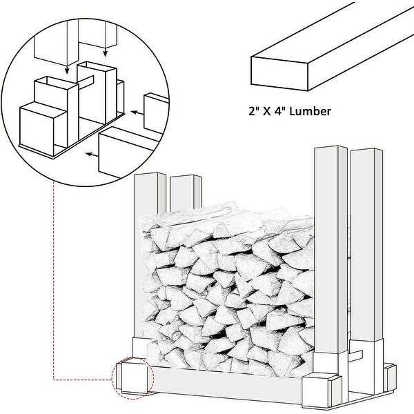 Black Outdoor Firewood Log Rack Bracket Kit Adjustable to Length(2/4 ...