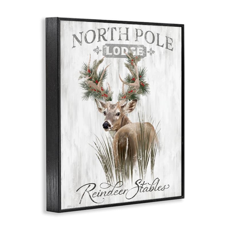 Stupell Festive Winter Reindeer Lodge Framed Giclee Art Design By Cat Thurman Designs