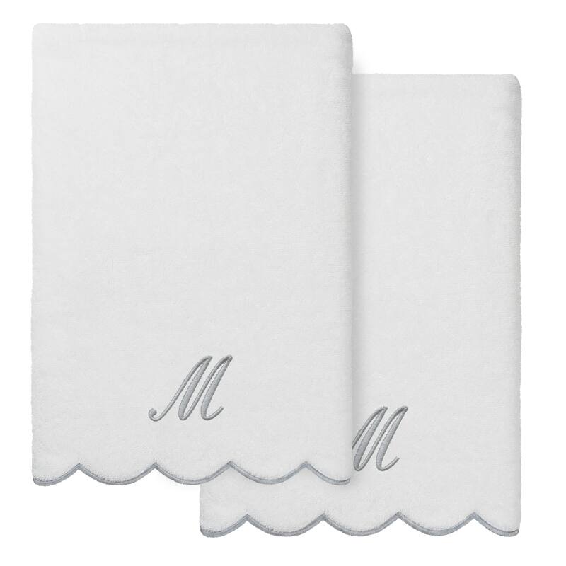 Authentic Hotel and Spa 100% Turkish Cotton Grey ADORNIA Scallop Personalized 2 Piece Bath Towel Set - 2 Bath Towels - M