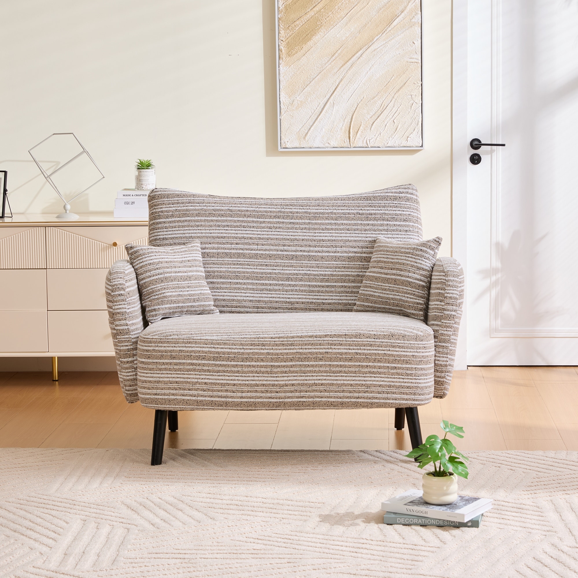 Stylish 2-Seater Sofa Couch Loveseat Sofa with Pillows, Lounge Sleeper Sofa Couch with Storage Pocket