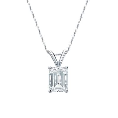 Auriya Platinum 1.75ctw Emerald Solitaire Lab Grown Diamond Necklace 4-Prong Basket (H-I VS) - 1.75
