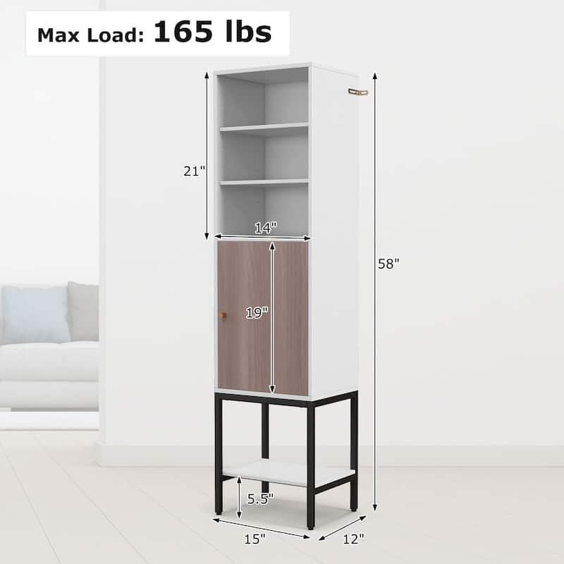 Costway 57" Bathroom Tall Cabinet with 1 Door and 4 Shelves - See Details