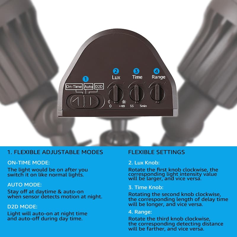 LED Security Light, Motion Sensor Flood Lights, 3000K, Bronze - 2PACK