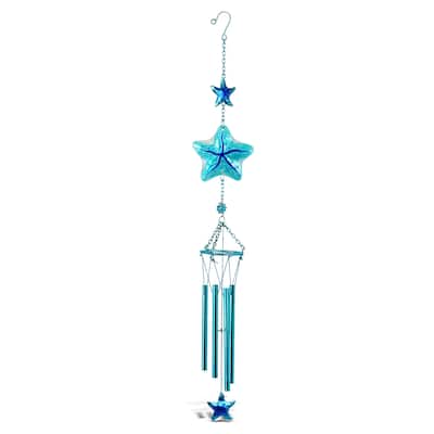 CoTa Global Blue Starfish Sea Glass Hanging Wind Chime - 31.89 Inch