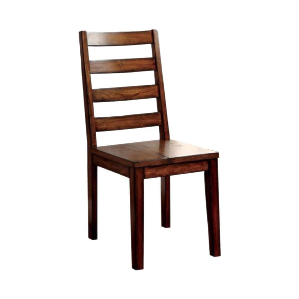Transitional Wooden Side Chair with Ladder Style Back, Set of 2, Oak Brown