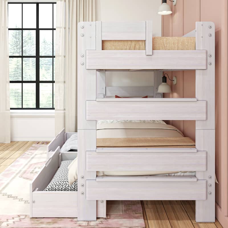 Max and Lily Farmhouse Twin over Twin Bunk Bed with Storage Drawers