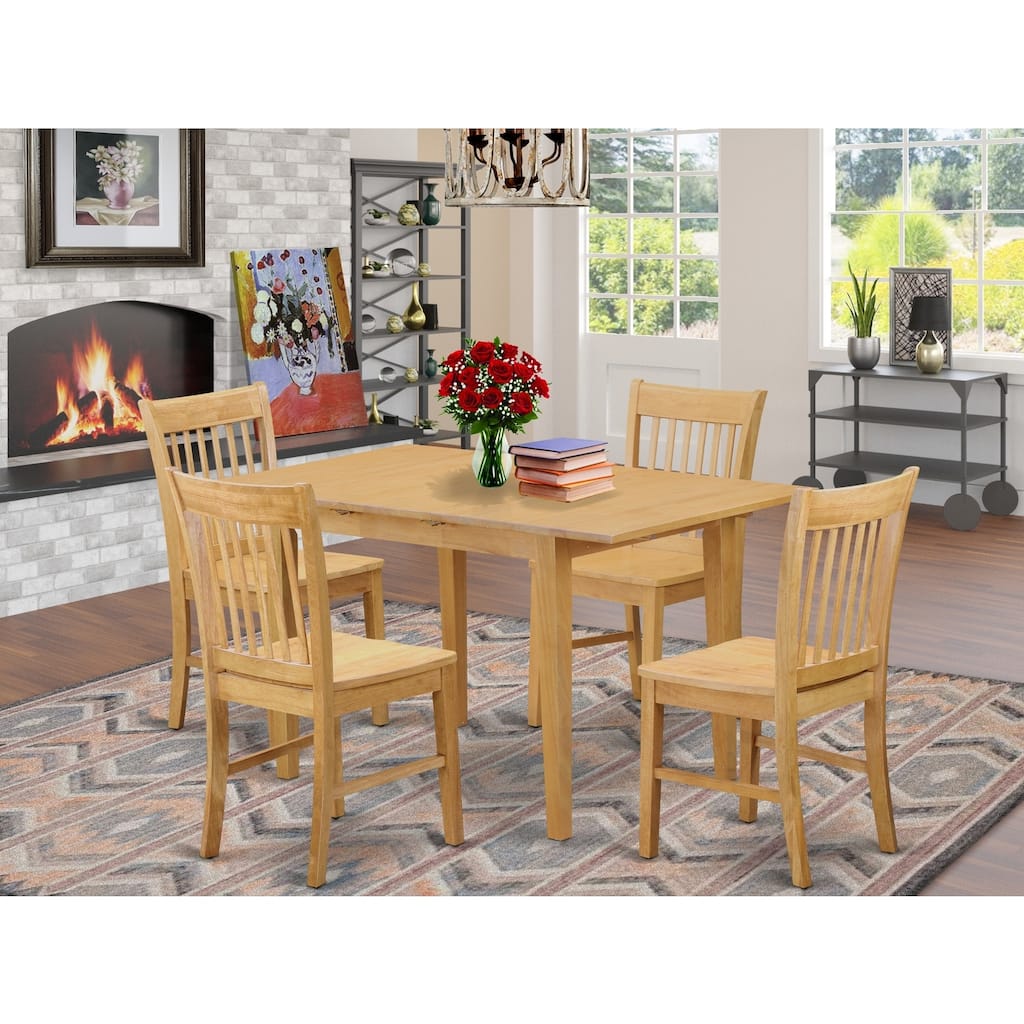 HomeStock 5-Piece Rectangle Natural Oak Finish Solid Wood Top Dining table with 4 Chairs