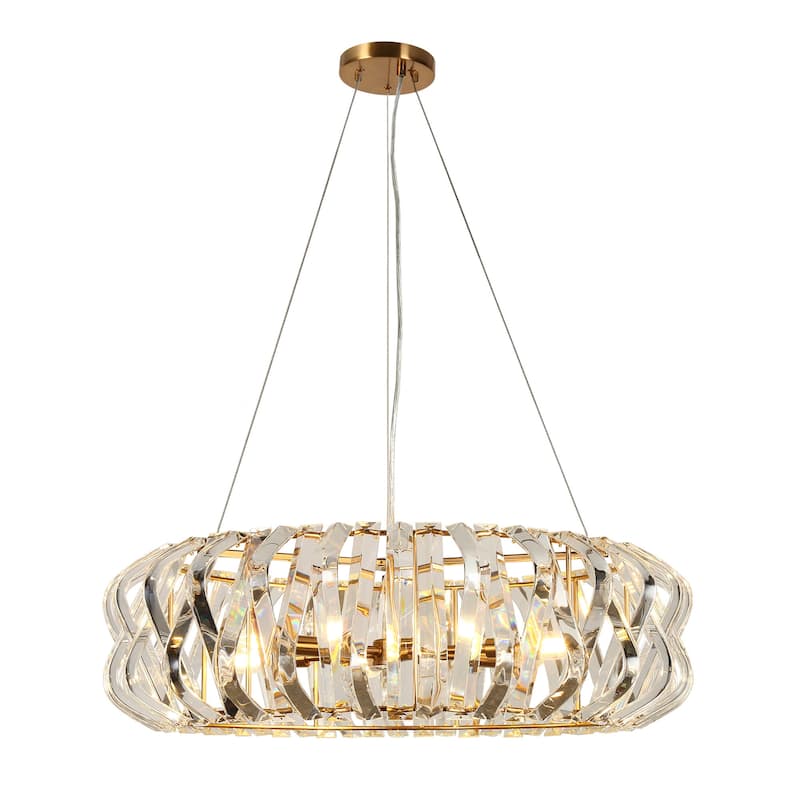 Modern 6-Light Crystal Drum Chandelier for Dining Living Room - D 28.3" x H 69" Max