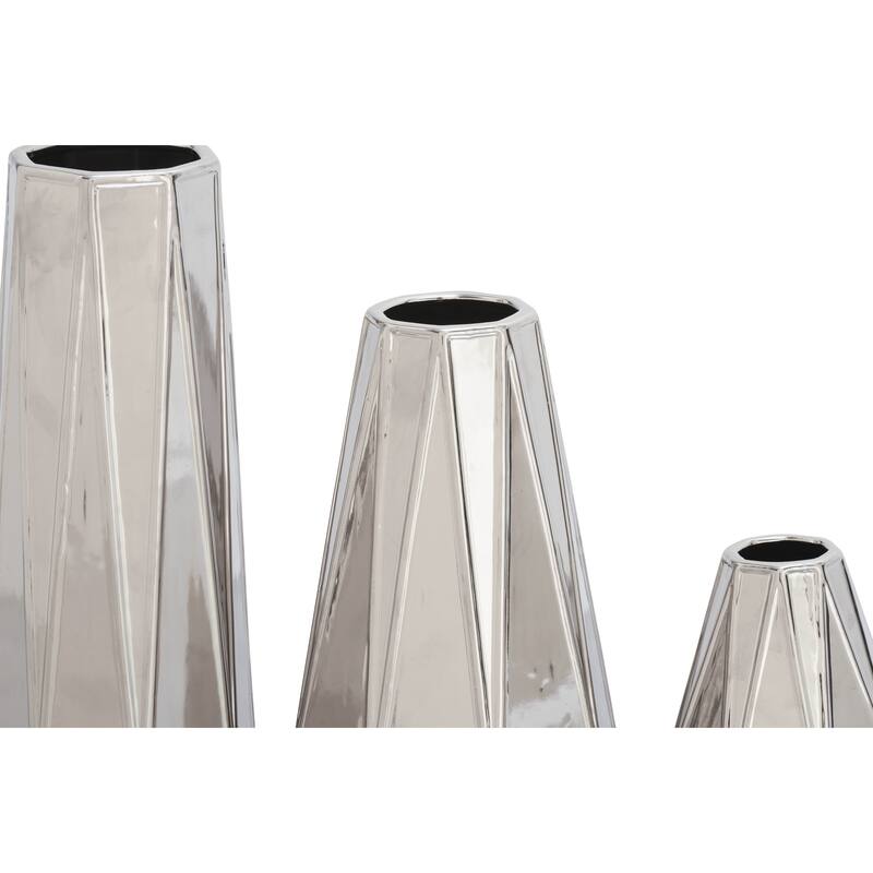 Gold, Silver or Gray Ceramic Geometric Vase (Set of 3) - S/3 7", 11", 15"H
