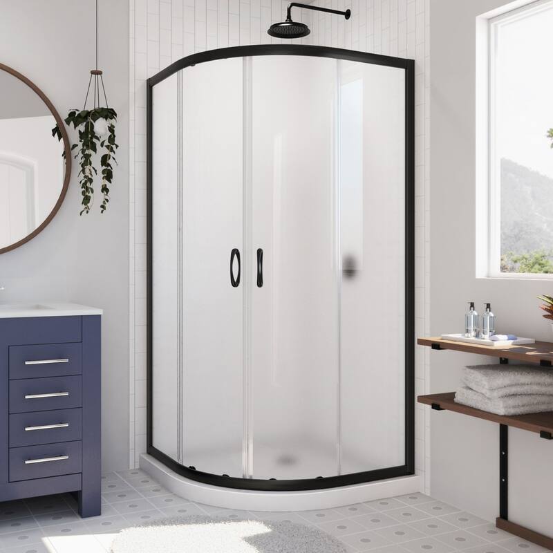 DreamLine Prime 38 in. x 38 in. x 74 3/4 in. Sliding Shower Enclosure and Shower Base Kit - 38" x 38" - Satin Black; White; Frosted Glass