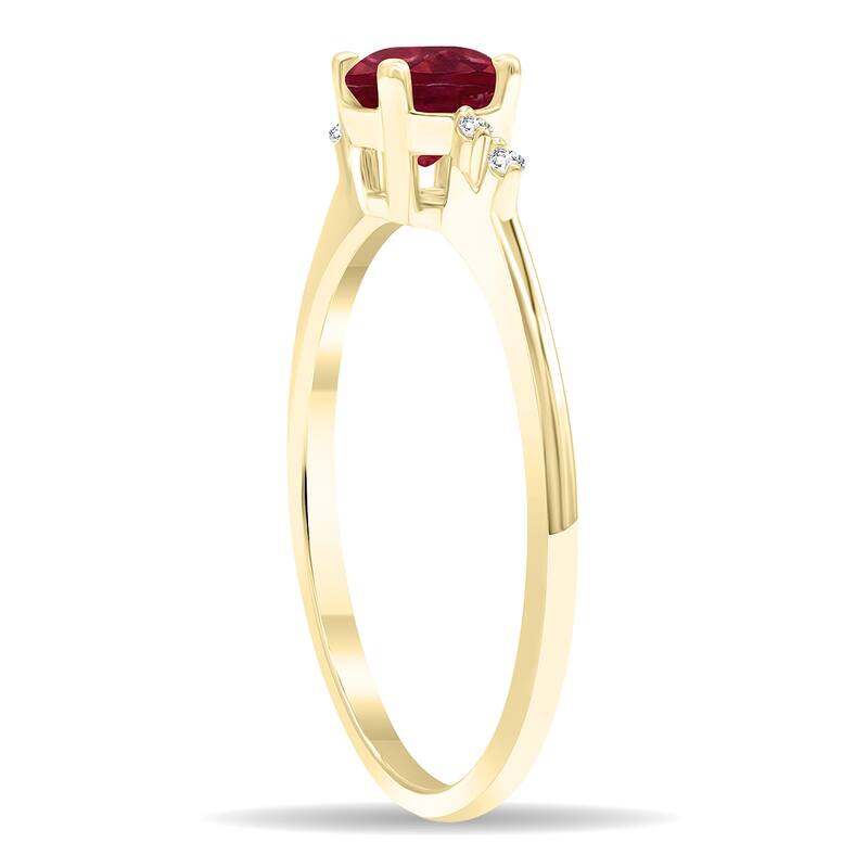 Women's Round Shaped Ruby and Diamond Sparkle Ring in 10K Yellow Gold