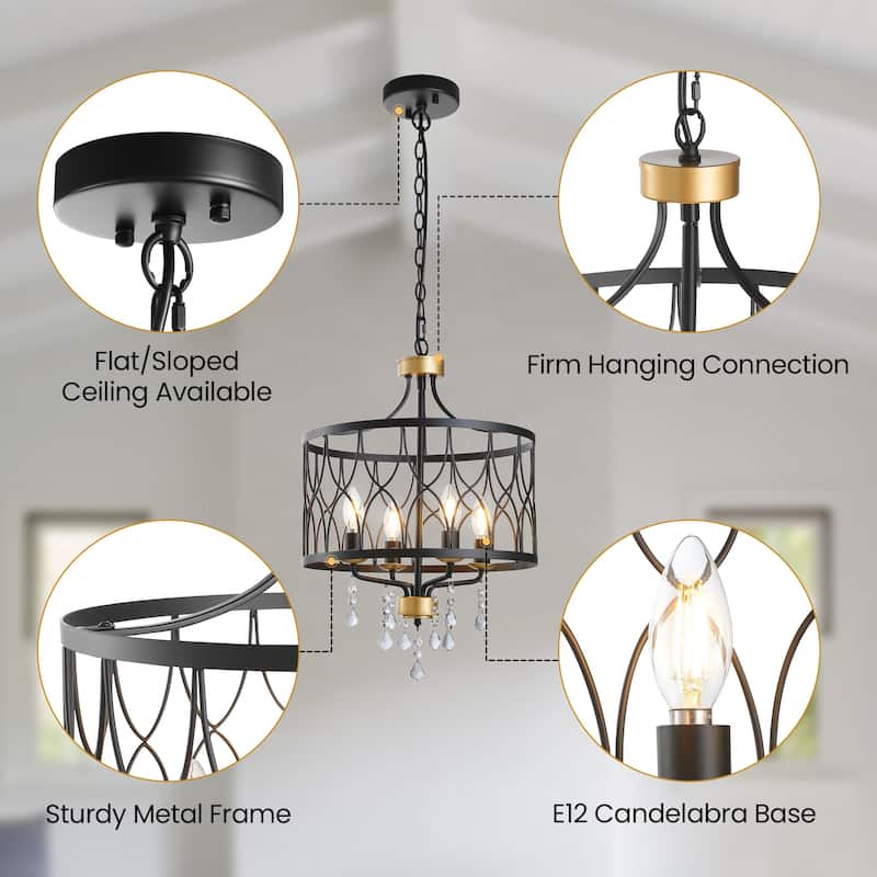 Modern Farmhouse Chandelier Dimmable Black and Gold Drum Chandeliers Light Fixture for Dining Room Living Room