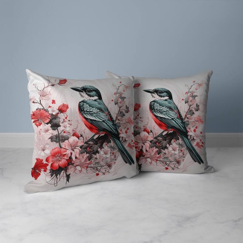 Feathered Floralscapes Faux Suede Reversible Throw Pillow Pink and Green