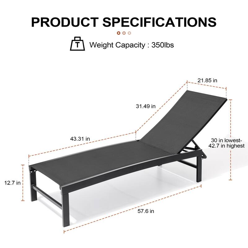Crestlive Products Outdoor Patio Adjustable Chaise Lounge Chairs