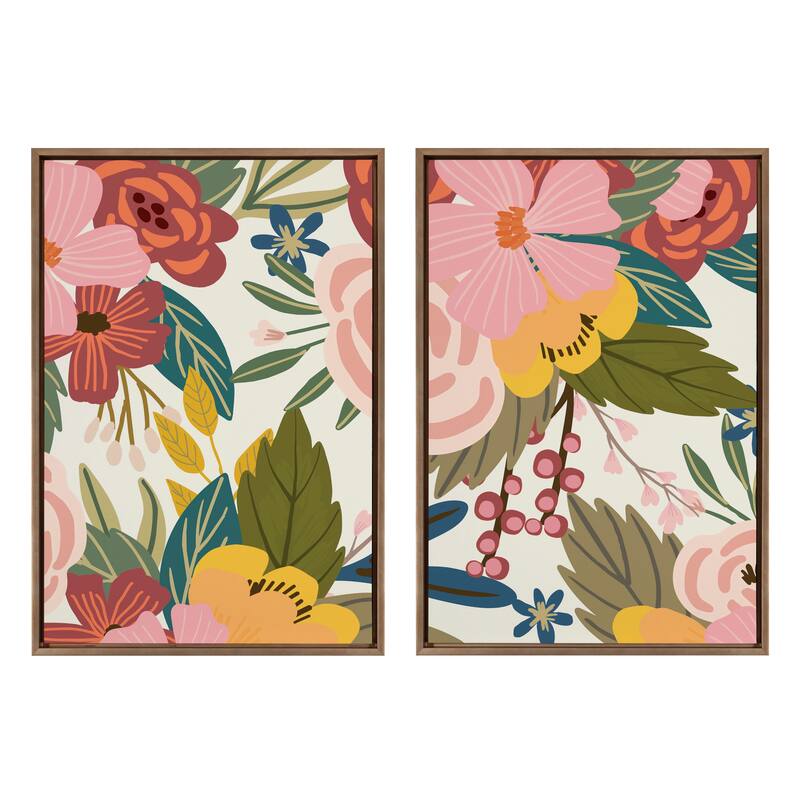 Kate and Laurel Sylvie Softly 1 and 2 Framed Canvas Art by Mia Charro - 2 Piece Set 23x33 - Gold