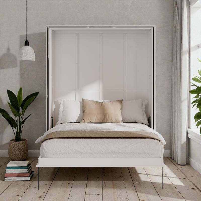 Rotating Queen Murphy Bed with Storage Shelves, 360 Degree Space Saving Wall Bed for Home Office