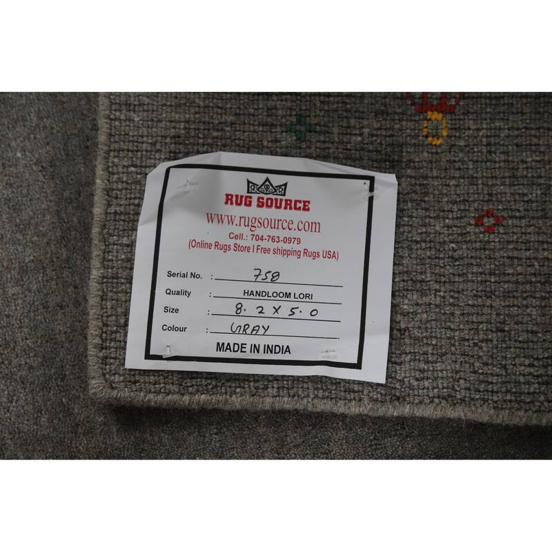 Hand Knotted Oriental 100% Wool Carpet Tribal Animal Pictorial Greys & Charcoal Gabbeh Area Rug - 8' 2'' X 5' 0''