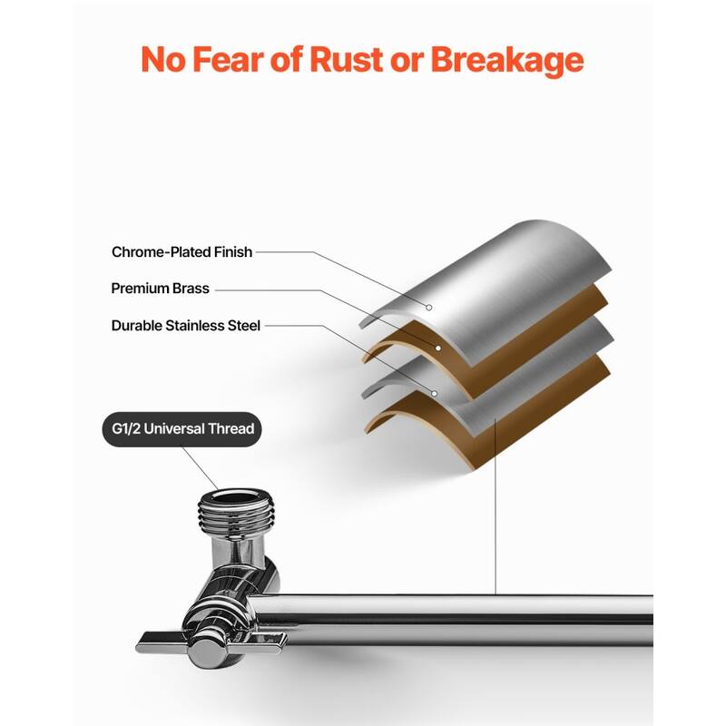 Silver Stainless Steel Adjustable 11-Inch Shower Head Arm Extender with 360 Rotation - 11.0 x 2.6 x 2.6in