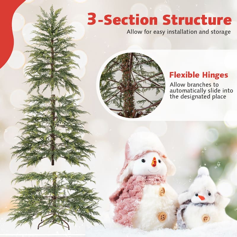 Gymax 7.5 FT Pre-Lit Artificial Christmas Tree Hinged Spare Xmas Fir